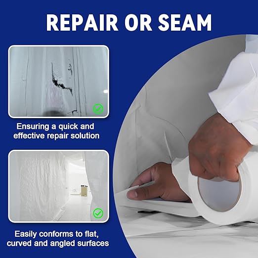 8 Roll, White Vapor Barrier Tape, 4" Wide x 180' Long, PE 9 mm Polyethylene Tape, for Stucco Waterproof Moisture Barriers Seal and Seam, for Crawlspaces, Insulation Repairs & Plastic Liners - Image 5