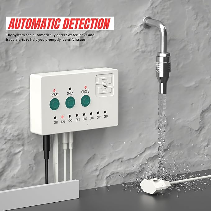 Water Leak Detector, Automatic Water Leak Alarm System, with 2X 3/4" NPT Shutoff Valves & 2 Sensors, Flood Prevention for Water Heater Laundry - Image 2
