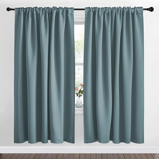 NICETOWN Living Room Blackout Draperies Curtains - (Greyish Blue Color) W70 x L72, 2 Panels, Home Decoration Window Blackout Drape Panels for Patio Door - Image 2