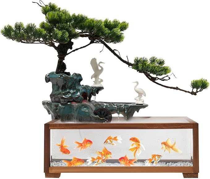 Tabletop Water Fountains Decoration, Indoor Water Fountain, Chinese Zen Style Fish Tank, Water Dispenser Humidifier, Indoor Waterfall+Mistwith Mist LED, for Meditation, Good Luck & Wealth, Bedrooms by GUDBYWXB