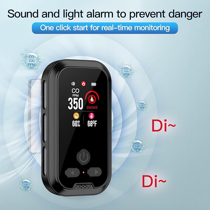 4IN1 Plug in Smoke & Carbon Monoxide Detector Combination Builti-in 2000 mAh Backup Battery HD Screen [Smoke CO Temp Humidity Sensor] Alarm for Home Travel Hotel Indoor (Black) - Image 5
