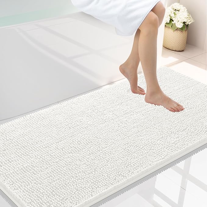 Smiry Luxury Chenille Bathroom Rugs 40x24, Extra Soft and Absorbent Shaggy Bath Mat, Machine Washable, Non-Slip Plush Carpet Runner for Tub, Shower, and Floor, Home Decor Accessories, Ivory by Smiry