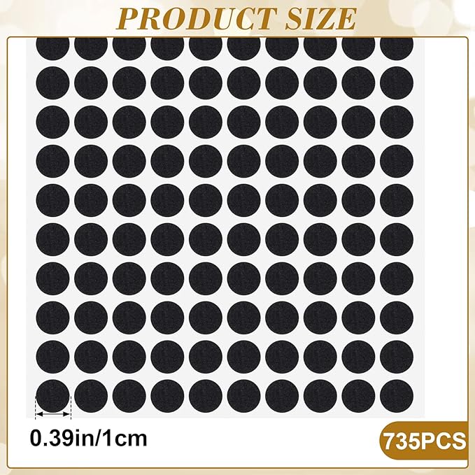 735pcs Small Felt Furniture Pads, Self-Adhesive EVA Foam Dot Circles, Round Felt Furniture Stickers for Desks Drawers Vases Photo Frames Cabinets Doors Candlesticks- Black - Image 2