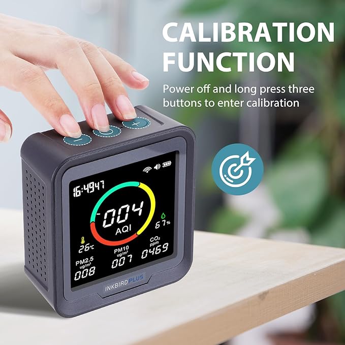 INKBIRDPLUS NDIR Co2 Monitor, Indoor Air Quality Monitor Battery Powered, Detector for Co2, Pm2.5, Pm10, Aqi, Temperature & Humidity,6-in-1 Carbon Dioxide Detector Meter for Home, Grow Tent Etc. - Image 8