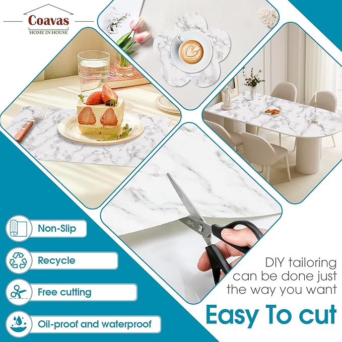 Coavas Extra Grip Thickened Shelf and Drawer Liner - Non-Adhesive Non-Slip Waterproof Mats for Kitchen Cabinets, Drawers, Shelves, Dresser & Cupboard, Easy Cut DIY (Marble, 24IN x 20FT) - Image 4
