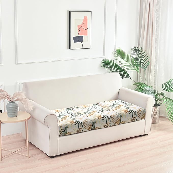 Fuloon Sofa Cushion Covers, Stretch Printed Seat Cushion Cover Couch Seat Slipcovers Washable Furniture Protector for Armchair Loveseat Sofa (Gold, 3 PCS) - Image 5