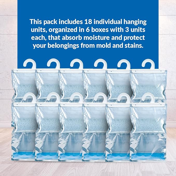 HUMYDRY Hanging Moisture Absorber Bags, 18 Count, 6 Packs of 3 Unscented 15.9 Oz Dehumidifiers for Closets Wardrobes Storage Areas, Non Electric Humidity Absorbers for Small Enclosed Spaces - Image 3