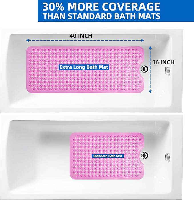 ZHICHENG Bath Tub and Shower Mats, Non-Slip 39 x 16 Inch Extra Long Bath Mat, Machine Washable Bathtub Mat with Drain Holes, Suction Cups for Bathroom (Color Red) - Image 6