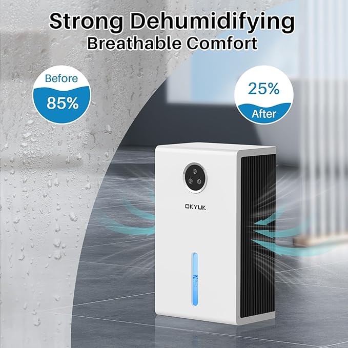 OKYUK Dehumidifier, 95 oz dehumidifiers for home,1000 sq. ft Dehumidifiers for Bedroom with 7 Colors LED Light, Ultra Quiet & Auto Shut off dehumidifiers for basements Ideal for RV, Bathroom, Bedroom - Image 3