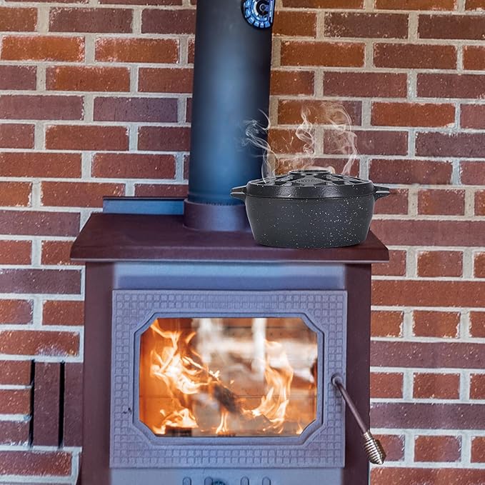 G Good Gain Wood Stove Steamer, Fireplace Humidifier, Cast Iron Humidifier for Stove, Matte Black Finish, Rust Resistant, Lattice Top, 2.5 Quart Capacity, Wood Burning Stove Indoor Decorative. Grey - Image 2