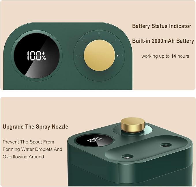 Portable Cordless Plant Humidifier 800ml Orfonbi, Battery Operated Small Cool Mist Humidifiers for up to 8 Hours, 28db Quiet, USB Rechargeable Mini Humidifier for Baby, Bedroom, Home, Office Green - Image 3