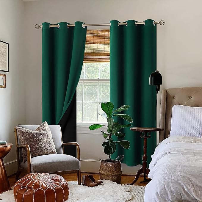 BGment Thermal Insulated 100% Blackout Curtains for Bedroom with Black Liner, Double Layer Full Room Darkening Noise Reducing Grommet Curtain (42 x 84 Inch, Emerald, 2 Panels) - Image 2