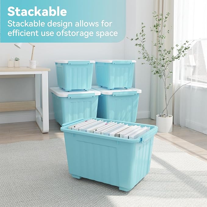 Nazhura 72 Quart Plastic Storage Bin, Stackable and Nestable Storage Boxes with Lids and Secure Latching Buckles, Large Storage Container (Blue, 72Quart-4Pack) - Image 5