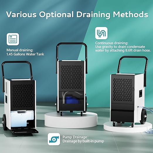 EUHOMY 160 Pints Commercial Dehumidifier with Pump,Large Dehumidifier for Basement With Drain Hose,Timer and 4 Wheels,Industrial Dehumidifiers for Flood Repair,Drying Basement,Warehouse and Factory - Image 4