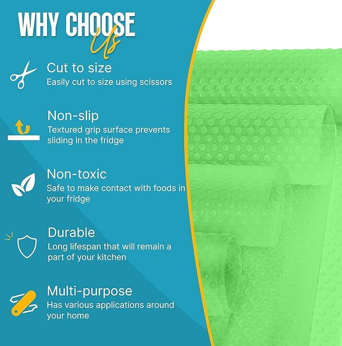 Refrigerator Liners for Shelves by Linda’s Essentials - Easy to Clean Fridge Liner with Spill Protection Fridge Shelf Liners & Drawer Liner, Nonslip BPA-Free Refrigerator Mats (Green Roll) - Image 4