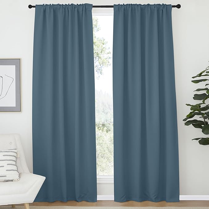 NICETOWN Bedroom Blackout Draperies and Window Treatment- (Smoky Blue Color) 52 Width X 72 Length, 2 Panels Set, Solid Blackout Curtain Panels - Image 2