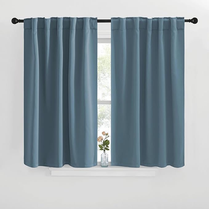 NICETOWN Blackout Curtain Panels for Kitchen - (Smoky Blue Color) 42x30 inch, 2 Panels Set, Room Darkening Blackout Drapes for Window by NICETOWN