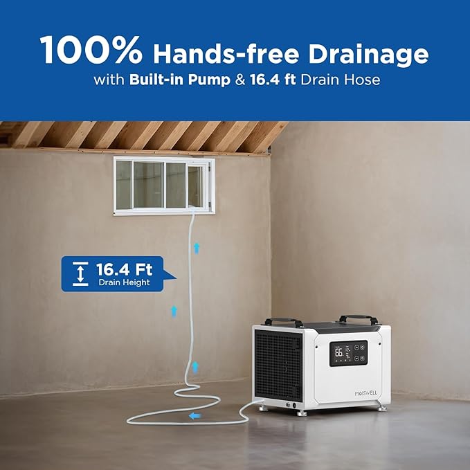 70 Pints Commercial Dehumidifier with Pump, Portable Crawl Space Dehumidifiers for Basement and Home, Energy Star Efficient Certified, Automatic Defrost - Image 3