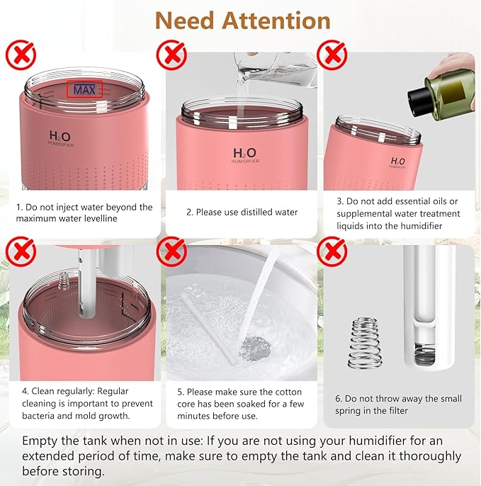 Portable Mini Humidifier, Auto Shut-Off, 2 Mist Modes, Quite, Small Humidifiers for Bedroom Travel Office Desk Plants (Pink) - Image 7