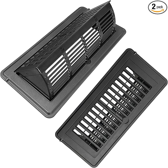 2-in-1 Vent Deflector for Home Floor, Strong Plastic, 4"x10“ Register Type of Deflector, POP up Damper Vent Directional Cover, Floor Air Vent Deflector Under Curtain, Couch or Bed (Black, 2Pack) by Unknown