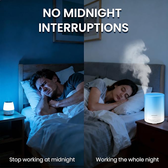 URPOWER 300ml Essential Oil Diffuser: Ultrasonic Aromatherapy Diffuser Quiet Auto Shut-Off, 4 Timer Settings(1H 3H 6H ON) & 7-Color Night Light Humidifier for Yoga Bedroom Living Room Office - Image 5