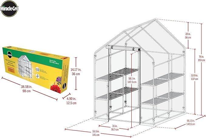 Miracle-GRO 4'8" x 4'8" x 6'5" Outdoor Mini Walk-in Greenhouse Plant Tent, All-Season Small Walk-in Plant Growth Accelerator with 8 Wire Shelves, Clear - Image 5