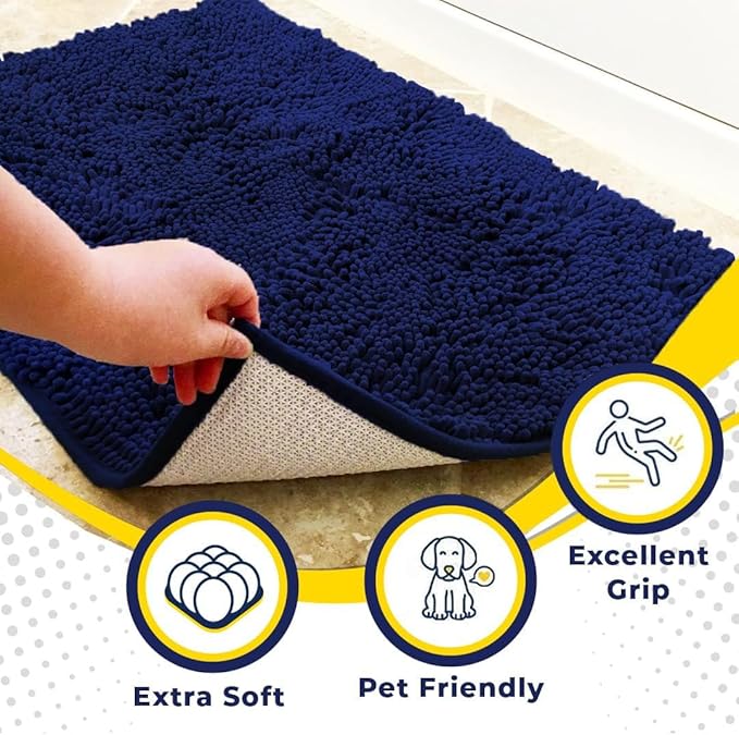 Muddy Mat® Pack of 3 Highly Absorbent Microfiber Dog Door Mat and Pet Rug, Non Slip Thick Washable Area Mat Soft Chenille for Kitchen Bathroom Bedroom and Outdoor - Navy Blue Small, Medium & Large - Image 2