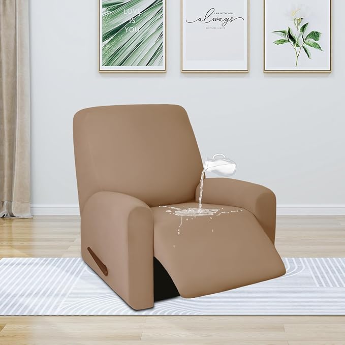 PureFit 100% Dual Waterproof Recliner Cover, Waterproof Couch Cover for Recliner - Stretch Non Slip Fleece Sofa Covers Washable, Leakproof Furniture Protector for Kids, Pets, Dog (Recliner, Camel) - Image 2