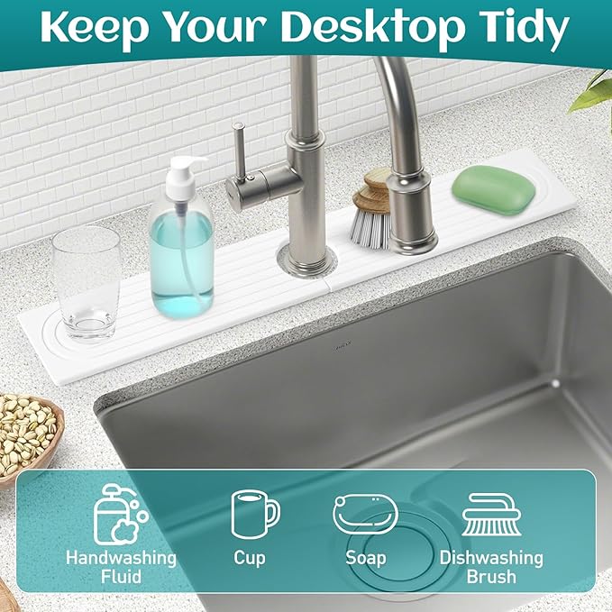 Kitchen Sink & Bathroom Faucet Mat, Diatomite Stone Splash Guard & Sink Protector, Super Absorbent Splash Guard to Prevent Water Drips & Moisture, Non-Slip Bathroom Counter Mat (Deep Grey, 23.6 x 4) - Image 5