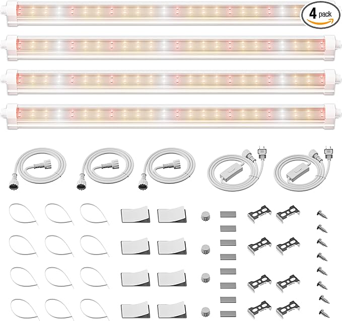 Spider Farmer 1FT LED Grow Lights for Indoor Plants,Light Strips for Shelves,Full Spectrum IP65 Waterproof Supplemental Light Bars for Grow Tent Indoor Greenhouse Plant Seedling Veg Flower,4-Pack by SpiderFarmer
