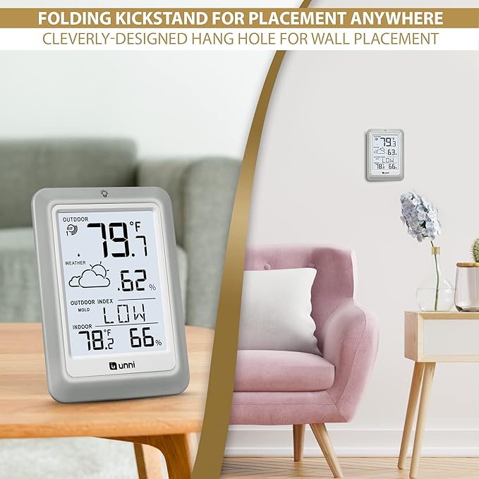 Indoor Outdoor Thermometer Hygrometer Wireless Weather Station, Temperature Humidity Monitor Battery Powered Inside Outside Thermometers with 330ft Range Remote Sensor and Backlight Display - Image 8