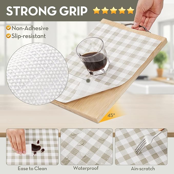 Drawer Shelf Liner, Non-Slip Kitchen Cabinet Liners Non-Adhesive Thick Strong Grip Waterproof Mats Protect Dresser Shelves Cupboard Bathroom Cabinets, Green Plaid, 17.5 in X 30 FT - Image 3