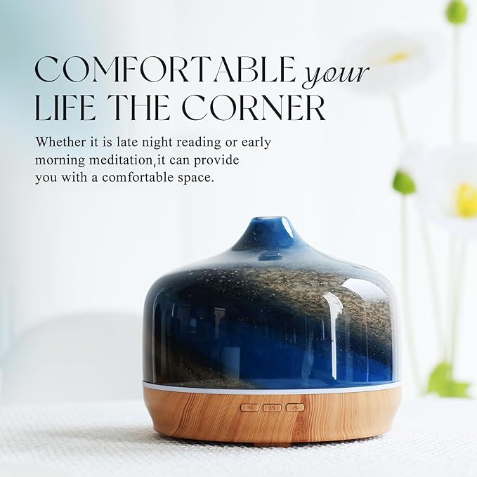 Porseme 500ml Glass Essential Oil Diffuser Aromatherapy Ultrasonic Cool Mist Humidifier 15-21 Running Hours Waterless Auto-Off Air Diffusers for Sleeping Yoga Office Working Spa and Rest (Galaxy) - Image 4