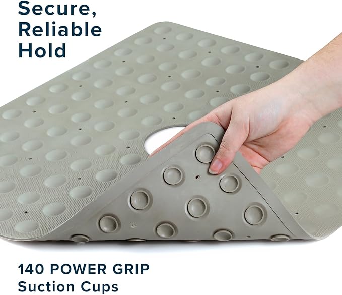 SlipX Solutions Square Natural Rubber Shower Stall Mat, 21” x 21”, Non Slip Safety, Built-in Product Protection, 140 Power Grip Suction Cups, Center Drain Hole, Tan - Image 6