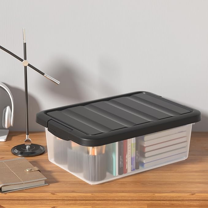 Vcansay 14 Quart Plastic Clear Latching Storage Container, Frosted Stackable Bin with Black Lid, 2 Packs - Image 7