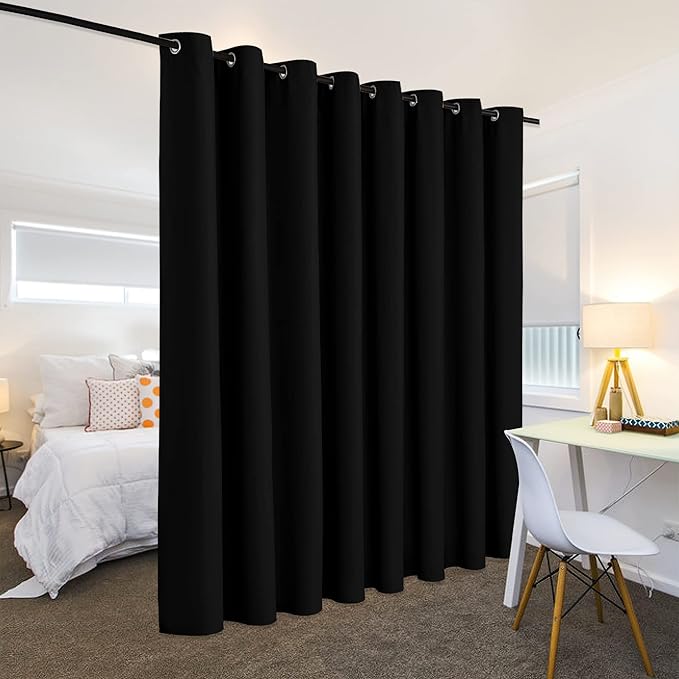 RYB HOME Extra Wide Curtains for Divider Room Separation Soundproof Temporary Door Curtains for Bedroom Closet Office Home Theatre Garage Living Room Privacy Drop Cloth, W 180 x L 90 inches, Black - Image 3