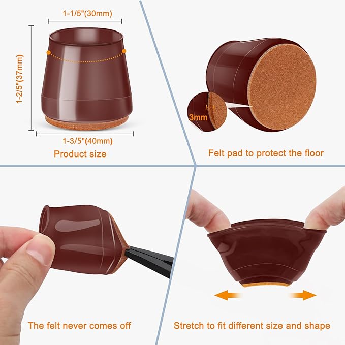 36Pcs Brown Silicone Chair Leg Floor Protectors,Floor Protectors for Chairs,Rubber Chair Leg Protectors for Hardwood Floors,Chair Leg Caps Chair Leg Covers for Wooden Floors(Brown, Large) - Image 5