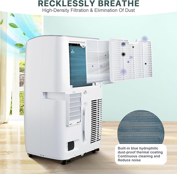 14,000 BTU Portable AC Unit– 4-in-1 Portable Air Conditioner with Cooling, Dehumidifier, Fan & Sleep Mode for Rooms Up to 700 Sq.Ft, Remote Control, LED Display, 24H Timer, White+Black-3032 - Image 8