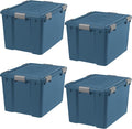 IRIS USA WeatherPro 74 Qt Eco-Friendly Storage Bins with Lids, 4 Pack, BPA-Free Plastic Gasket Box with Tight Latch and Seal, Stackable Nestable Tote Tub - Navy by IRISUSA