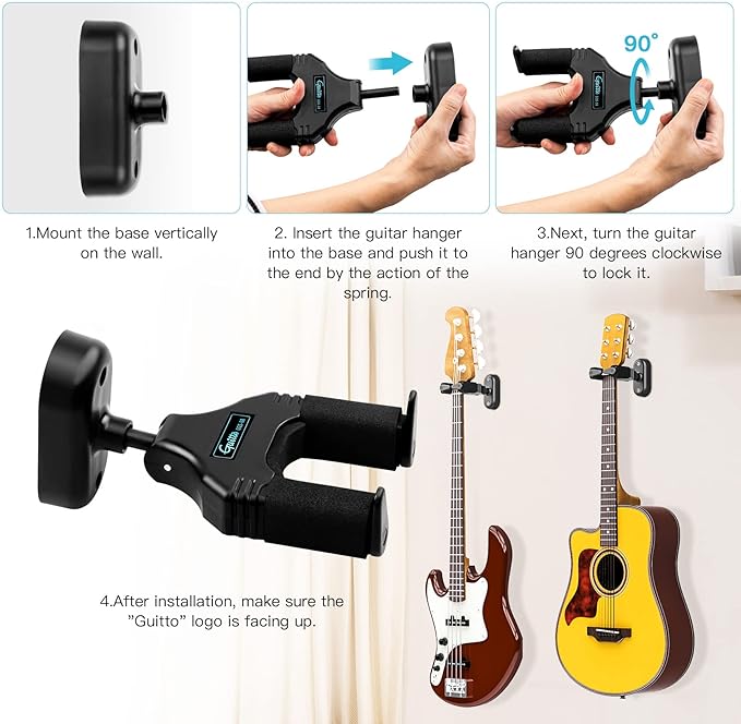 GUITTO Guitar Wall Mount Hanger, Guitar Stand Auto Gravity Lock Guitar Holder Wall Hook for Bass Electric Acoustic Guitar Banjo and Mandolin GGS-08 - Image 2