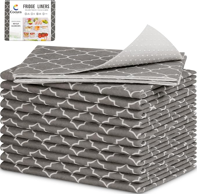 Cooyes 2 in 1 Refrigerator Liners & Fresh mats for Fridge Drawer and Glass Shelves, Absorbent Crisper Mats Washable, BPAfree Cloth Fridge Bin Liners-Keep Produce Fresh Longer by Cooyes