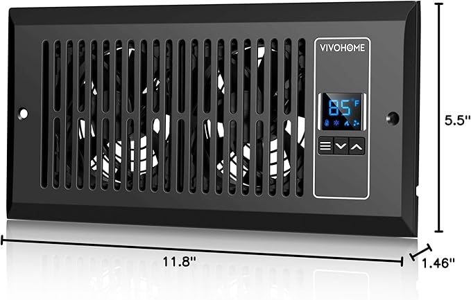 VIVOHOME Quiet Register Booster Fan with Opening 4'' x 10'' with Intelligent Thermostat 10-Speed Control, 11.8" x 5.5" Vent Cover, Smart Register Vent for Room Floor Wall, Black - Image 8