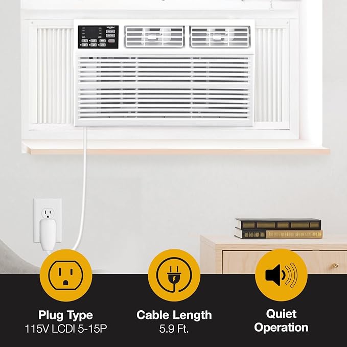 Whirlpool 10,000 BTU Window Air Conditioner with Dehumidifier, 115V, Window AC for Rooms up to 450 Sq. Ft., Living Room, Bedroom, or Kitchen, with Remote Control, Digital Display, and 24H-Timer, White - Image 6