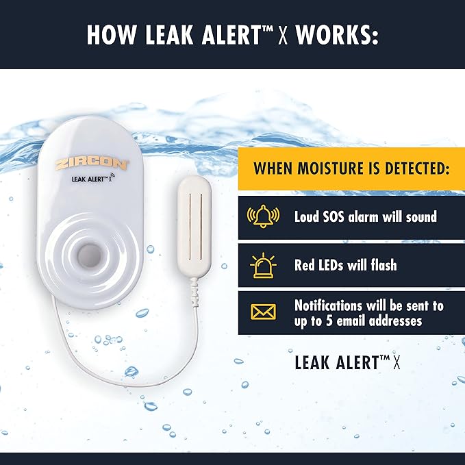 Zircon Leak Alert X – Smart Electronic Water Detector with 9.8 ft Cable – Email, Audio, & Visual Alerts, Battery Included,White - Image 5