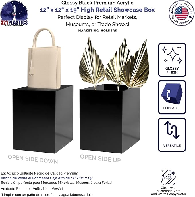 4 Pack Black Acrylic Display Box with One Open Side Versatile 12" x 12" x 19" No Lids Merchandise Storage Bin or Retail Product Riser No Assembly Required by Marketing Holders - Image 2