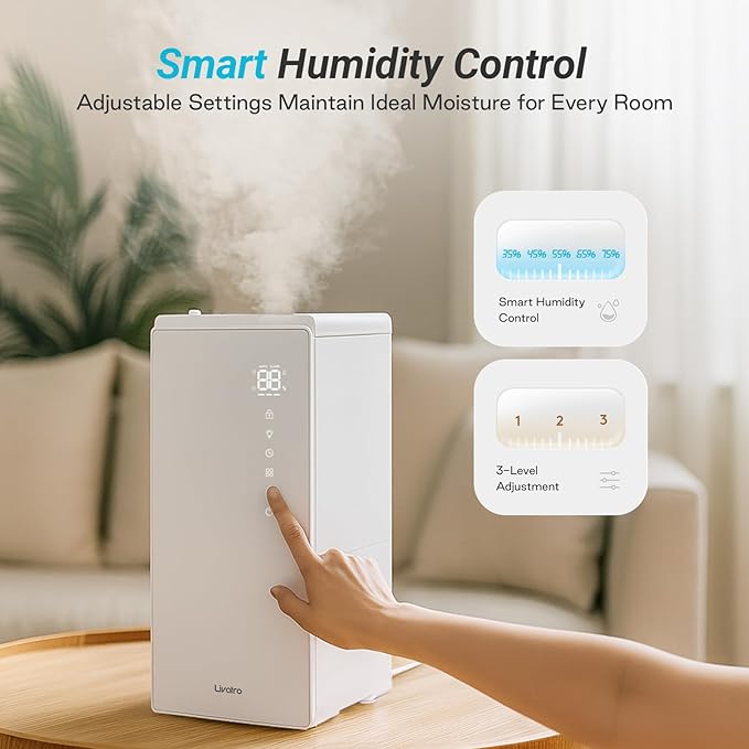 6L Stainless Steel Warm Mist Humidifier with Easy Clean and Warm Steam Function, Healthy Air Mist Humidifiers for Bedroom Living Room, with Sleep Mode and Auto-off Setting - Image 6