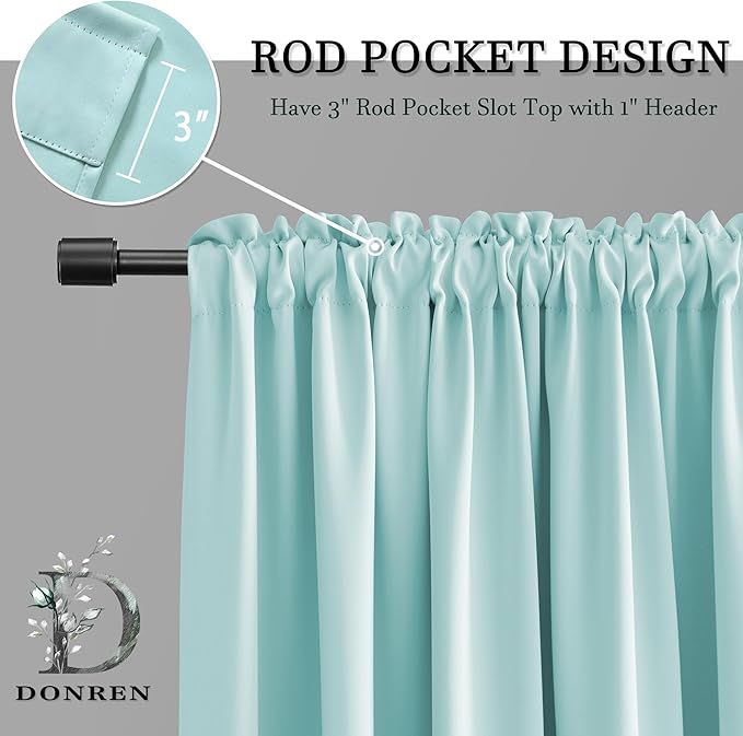 DONREN 2 Panels 96 Inches Long Curtain Panels for Bedroom - Room Darkening Thermal Insulated Drapes with Rod Pocket(Aqua,42 by 96 Inch) - Image 3