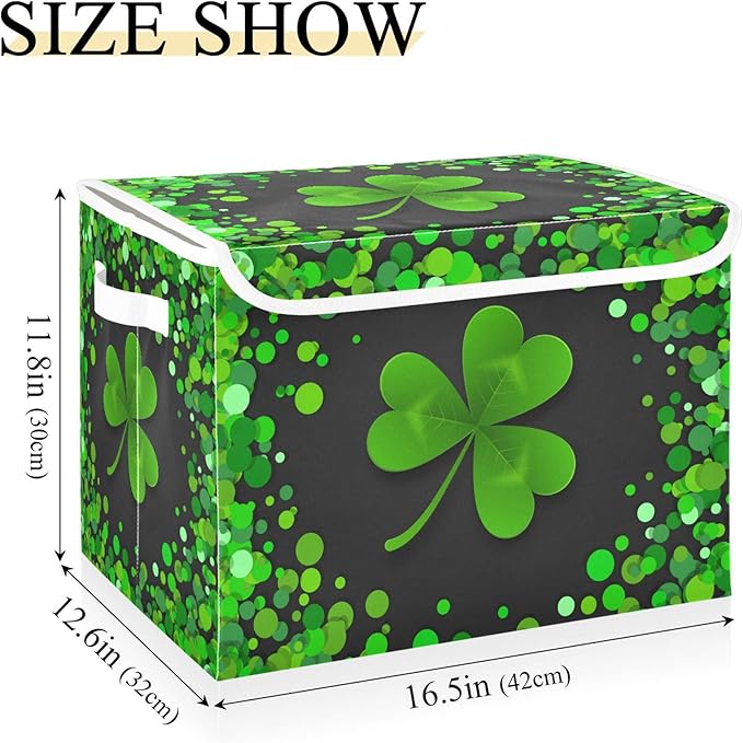 xigua St. Patrick's Day Storage Bins with Lids and Carrying Handle,Foldable Storage Boxes Organizer Containers Baskets Cube with Cover for Home Bedroom Closet Office - Image 3