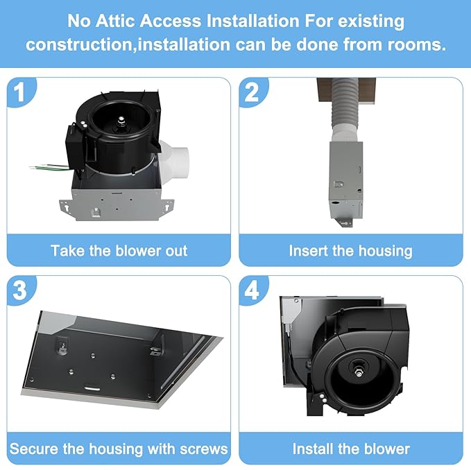 Bathroom Exhaust Fan, 50 CFM,1.0 Sone DC Motor,Quiet Bathroom Fan with No Attic access Needed Installation, Ceiling Mounted,Energy Star Certified Ventilation Fan, 3inch Duct,White - Image 4
