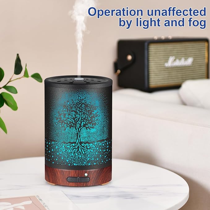 Essential Oil Diffuser- Aromatherapy Diffuser with7 Colors Light and Auto-Off for Women Metal Cool Mist Humidifier for Home and Office for Mom Women(Tree) - Image 3